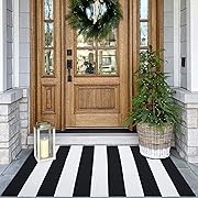 Photo 1 of Black and White Area Rug 27.5x43 Inches Striped Front Door Rug Cotton Washable Indoor Outdoor Rug Doormats Outdoor Small Striped Rugs for Kitchen Entryway Patio Front Porch Decor