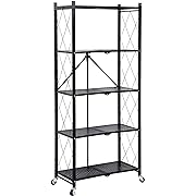 Photo 1 of HealSmart 5-Tier Heavy Duty Foldable Metal Rack Storage Shelving Unit with Wheels Moving Easily Organizer Shelves Great for Garage Kitchen Holds up to 1250 lbs Capacity, Black (HKSHLFFOLD28156405B)
