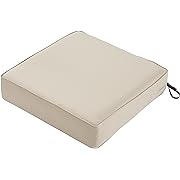 Photo 1 of Classic Accessories Montlake Water-Resistant 25 x 25 x 5 Inch Outdoor Seat Cushion, Durable Patio Furniture Cushion with Straps,Antique Beige, Outdoor Cushion Cover
