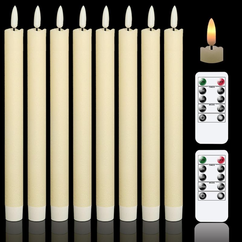 Photo 1 of  Flameless Flickering Taper Candles with 2 Remote Controls and Timer, Real Wax 3D Wick Light Window Candles Battery Operated Pack of 6, 