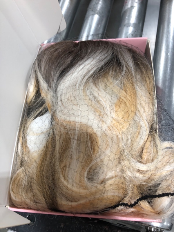 Photo 2 of Lativ Blonde Wig With Bangs Long Wavy Ombre Blonde Wig with Dark Root for Women Curly Synthetic Heat Resistant Fiber Wigs for Girls Daily Party Use 26 Inches
