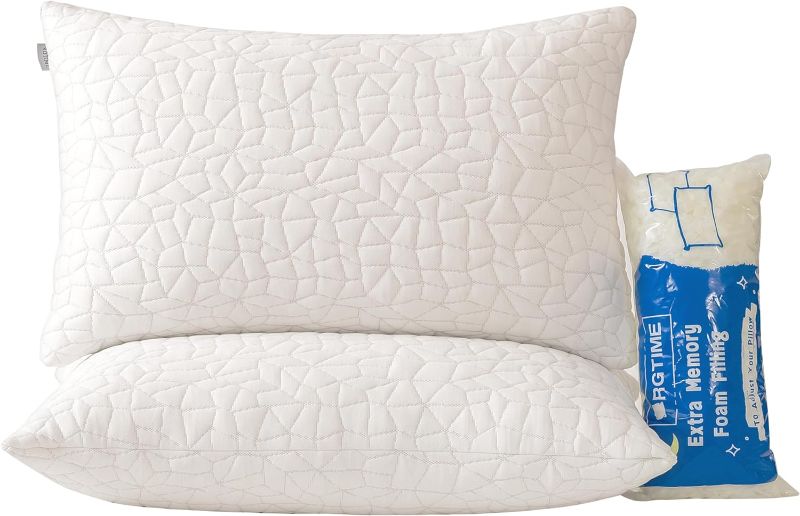 Photo 1 of Memory Foam Pillows - Queen Size Set of 2,Adjustable Bed Pillows for Side Back Stomach Sleepers,Comfy Cooling Pillows for Sleeping  