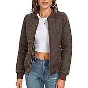 Photo 1 of andy & natalie Women's Bomber Jacket 2023 Fashion Qulited Casual Jakcets Long Sleeve Zip up Bomber Jacket with Pockets
