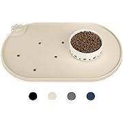 Photo 1 of KPWACD Silicone Pet Placemat for Dogs and Cats, Non-Slip Waterproof Pet Feeding Bowl Mat Prevent Food and Water Overflow, High-Lips Puppy Dish Tray Mats Suitable for Large Medium Small Pets, Beige
