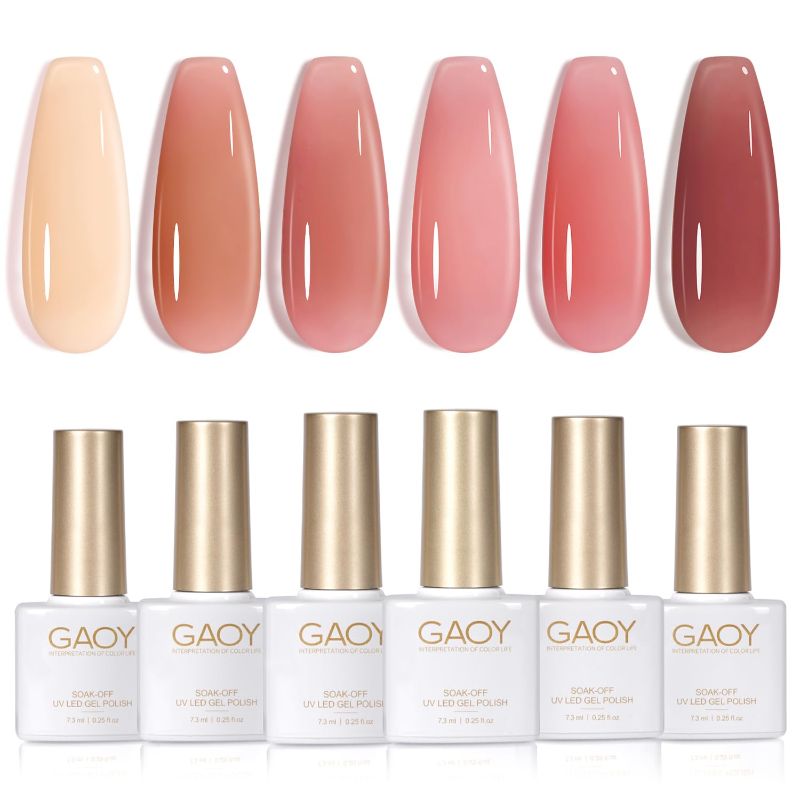 Photo 1 of GAOY Summer Jelly Gel Nail Polish Set of 6 Colors Including Red Pink Nude Kit UV LED Soak Off Home DIY Manicure Salon Varnish
