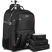 Photo 1 of ZOMFELT Rolling Backpack, Travel Backpack with Wheels, Carry on Backpack with 3 Packing Cubes, 17.3 Inch Wheeled Laptop Backpack for Men Women Adults to Travel Work Business Black
