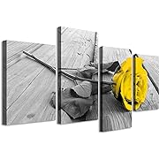 Photo 1 of Yellow Room Decor Rose Flowers Canvas Wall Art Yellow Decorations for Living Room Modern Artwork Black and White Kitchen Decor Pictures Bedroom Wall Decor Above Bed Stretched and Framed Ready to Hang
