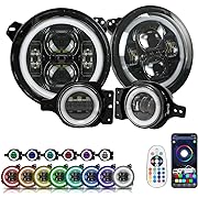Photo 1 of SUNPIE 9 Inch RGBW Halo LED Head lights with Fog Lights Combo Compatible with 2018 2019 2020 2021 2022 2023 JL JLU Compatible with 2019 2020 2021 2022 2023 JT APP Control Remote Control
