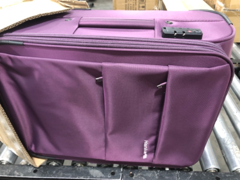 Photo 2 of Hanke 20" Softside Expandable Carry on Luggage with Spinner Wheels, Lightweight upright Suitcase with TSA Lock,Rolling Travel Luggage for Woman Man,20-Inch(Purple) 20-Inch Carry On Purple