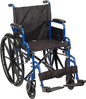 Photo 1 of Drive Medical Blue Streak Ultra-Lightweight Wheelchair with Flip-Backs Arms & Swing-Away Footrests & 10210-1 2-Button Folding Walker with Wheels, Rolling Walker, Front Wheel Walker 18 Inch Swing Away Footrests+ Folding Walker