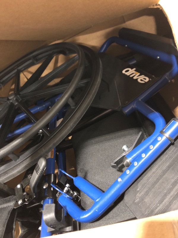 Photo 2 of Drive Medical Blue Streak Ultra-Lightweight Wheelchair with Flip-Backs Arms & Swing-Away Footrests & 10210-1 2-Button Folding Walker with Wheels, Rolling Walker, Front Wheel Walker 18 Inch Swing Away Footrests+ Folding Walker