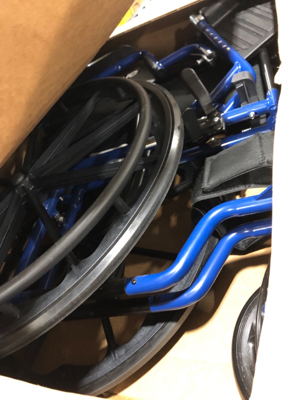 Photo 3 of Drive Medical Blue Streak Ultra-Lightweight Wheelchair with Flip-Backs Arms & Swing-Away Footrests & 10210-1 2-Button Folding Walker with Wheels, Rolling Walker, Front Wheel Walker 18 Inch Swing Away Footrests+ Folding Walker