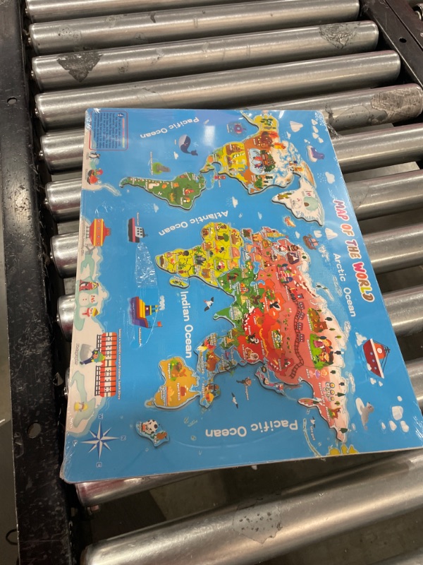 Photo 1 of Genuine Magnetic Wooden World Map Puzzle,92 Country Flash Cards,National Flags Introduction,Preschool Learning Education Geography Toy for Kid Ages 3+