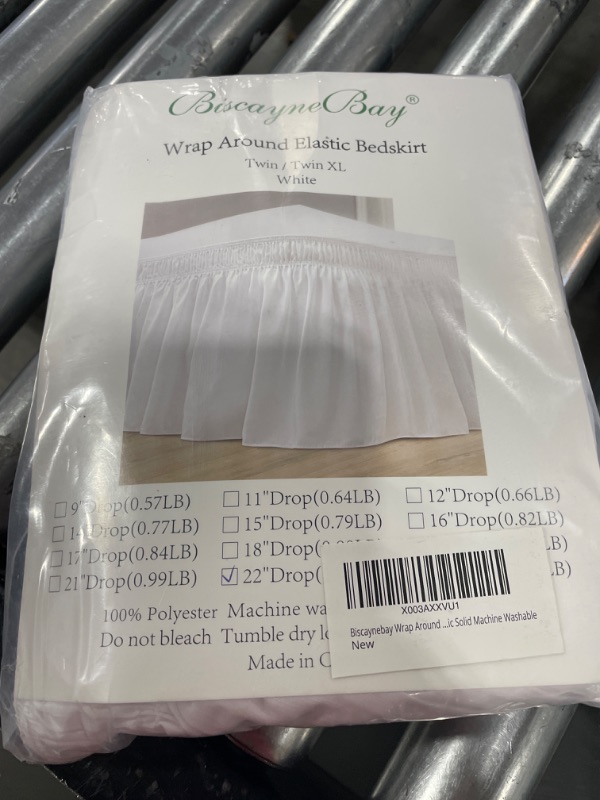 Photo 2 of Biscaynebay Wrap Around Bed Skirts for Twin & Twin XL Beds 22" Drop, White Adjustable Elastic Dust Ruffles Easy Fit Wrinkle & Fade Resistant Silky Luxurious Fabric Solid Machine Washable Twin-22" Drop White
