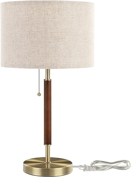 Photo 1 of EDISHINE Mid Century Table Lamp, Bedside Lamp with Pull Chain Switch, Solid Wood & Metal Pole, Modern Nightstand Table Lamp for Living Room, Bedroom, Office, Frosted Bronze & Wood Finish