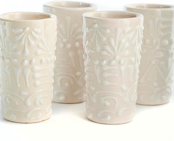 Photo 1 of Talavera Shot Glasses Set of 4 Authentic Mexican Tequila Shot Glasses - Hand-painted - 2 Oz (White Lace)