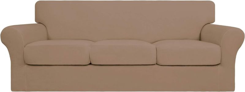 Photo 1 of Easy-Going 4 Pieces Stretch Soft Couch Cover for Dogs - Washable Sofa Slipcover for 3 Separate Cushion Couch - Elastic Furniture Protector for Pets, Kids (Sofa,