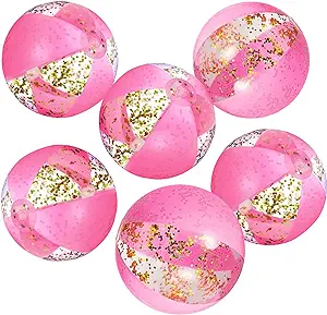 Photo 1 of 12 Inch Inflatable Glitter Beach Ball Swimming Pool Party Balls Large Pink Beach Sand Balls Confetti Beach Balls Pool Party Decorations for Summer Pool Party Supplies