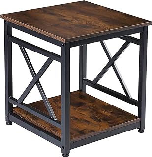 Photo 1 of GreenForest End Table 24 inch Industrial Design Large Side Table with Storage Shelf for Living Room, Easy Assembly, Rustic Walnut Rustic Walnut 1pcs/set