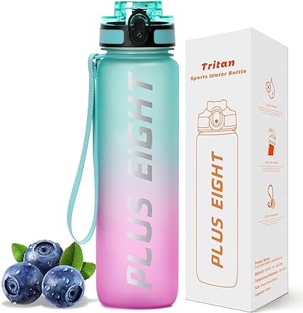 Photo 1 of Sports Water Bottle, 32 oz Motivational Water Bottles with Time Marker to Drink, Leak-Proof Tritan BPA-Free with Carrying Strap for Women Men Gym Fitness Outdoor (Green Purple)
