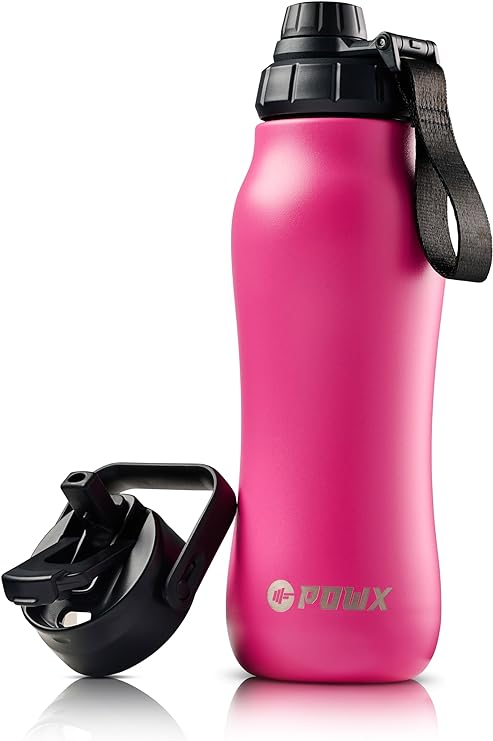 Photo 1 of Stainless Steel Water Bottle with Straw – 24 Oz. Sports Water Bottle Insulated for Hot & Cold Drinks – Spout Lid & 2-in-1 Straw & Sip Insulated Water Bottles Lid – Water Flask by PowX (Magenta Pink)