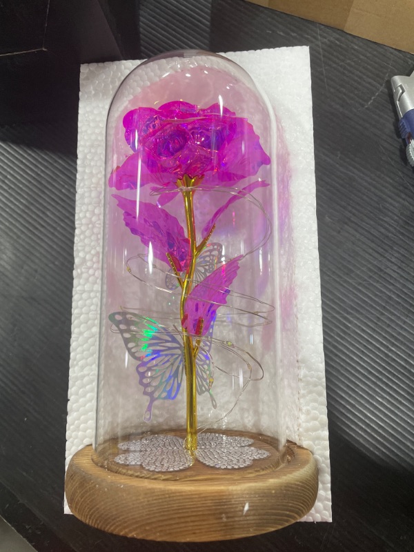 Photo 2 of Womens Gifts for Mothers Day Galaxy Rose Crystal Flower Birthday Gift Light Up Flowers in Glass Dome Rainbow Rose Presents Ideas for Mom Grandma Wife Sister Friends (Pink)