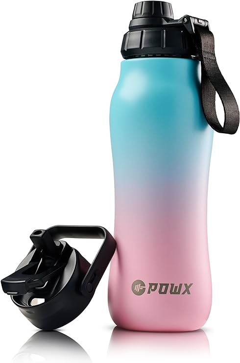 Photo 1 of Stainless Steel Water Bottle with Straw – 24 Oz. Sports Water Bottle Insulated for Hot & Cold Drinks – Spout Lid & 2-in-1 Straw & Sip Insulated Water Bottles Lid – Water Flask by PowX (Bubblegum)