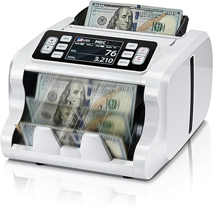 Photo 1 of MUNBYN IMC09 Mixed Denomination Money Counter Machine, Value Counting, UV/MG/IR/MT Bill Counter, 3.5" TFT Display Money Counting Machine, USD, EUR, MXN Cash Counter for Business, (White)