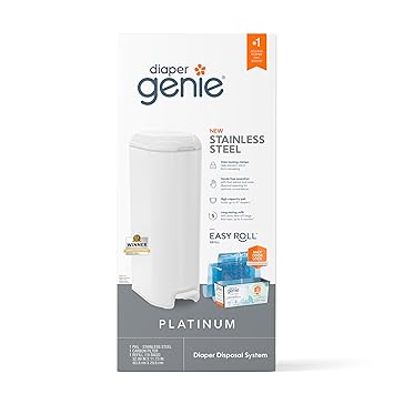 Photo 1 of Diaper Genie Platinum Pail (Lilly White) is Made of Durable Stainless Steel and Includes 1 Easy Roll Refill with 18 Bags That can Last up to 5 Months