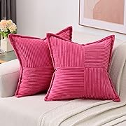 Photo 1 of Hot Pink Throw Pillow Covers 22x22 Inch Set of 2, Soft Corduroy Solid Striped,Square Decorative Cushion Case,Winter Home Decorations for Couch,Bed
