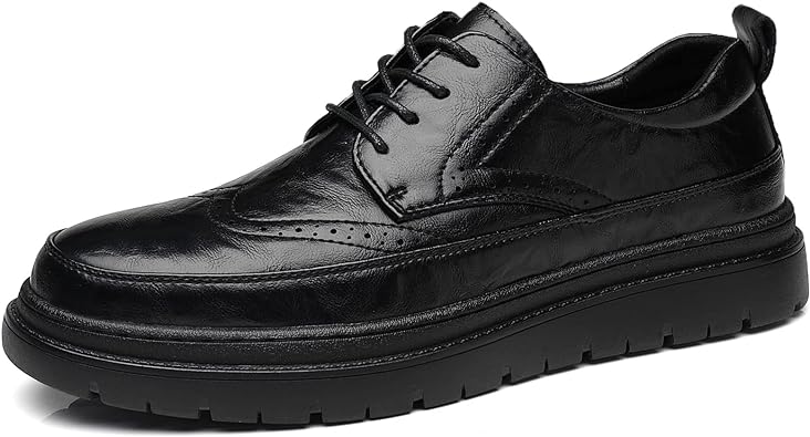 Photo 1 of Business Casual Men's Shoes, Walking Shoes for Work, Flat Shoes, Brogue Men's Shoes, Black and Coffee Shoes, 4-Hole lace-up Shoes. size 9

