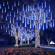Photo 1 of LED Meteor Shower Lights, Falling Rain Drop Lights, Icicle Lights, Christmas Lights with Waterproof 11.8inch 8 Tubes for Party Wedding Halloween Christmas Decoration Outdoor Blue
