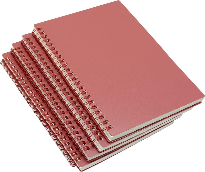 Photo 1 of Yansanido Red Cover Spiral Notebook, 4 Pcs A5 Thick Plastic Hardcover 8mm Ruled 80 Sheets -160 Pages Journals for Study and Notes (Ruled-4pcs Wine Red, A5)
