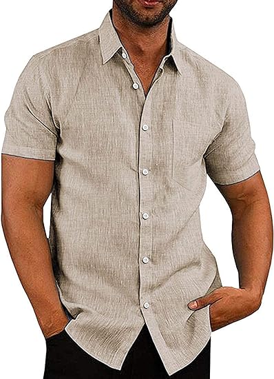 Photo 1 of COOFANDY Men's Linen Shirts Casual Button Down Short Sleeve Summer Beach Shirt Hawaiian Vacation Shirts
