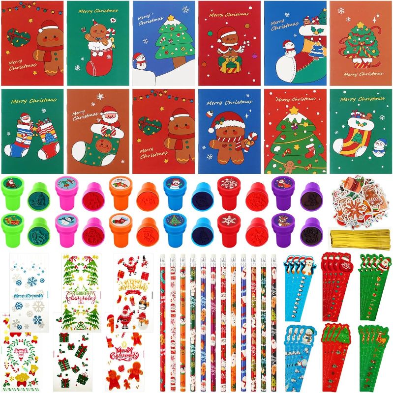 Photo 1 of Yexiya 230 Pieces Christmas School Stationery Set Xmas Classrooms Stationery Gifts Party Favors Class Reward Prizes Notebooks Stickers Stamps Rulers Pencils...
