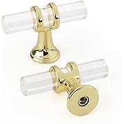 Photo 1 of Peaha 10 Pack Acrylic Drawer Knobs Brushed Brass Cabinet Knobs Single Hole Kitchen Cabinet Hardware Clear Acrylic T Knobs for Dresser Drawers
