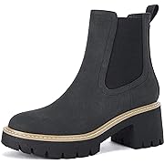 Photo 1 of Coutgo Women's Chelsea Ankle Boots Slip-on Mid Heel Booties for Women Faux Leather Elastic Work Shoes 7
