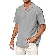 Photo 1 of Mens Casual Button Down Shirts Short Sleeve Spread Collar Cotton Shirt Regular Fit Summer Beach Shirts
