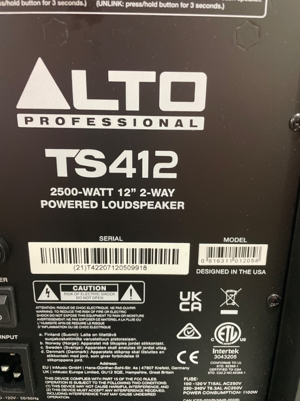 Photo 5 of Alto Professional TS412 2500W 12" 2-Way Active Loudspeaker with Bluetooth