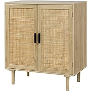 Photo 1 of Finnhomy Sideboard Buffet Kitchen Storage Cabinet with Rattan Decorated Doors, Dining Room, Hallway, Cupboard Console Table, Liquor / Accent Cabinet, 31.5X 15.8X 34.6 Inches, Natural