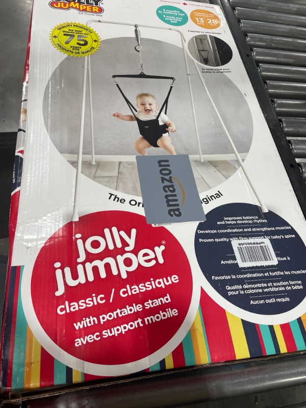 Photo 2 of Jolly Jumper **Classic** - Carbon Black Saddle - The Original Jolly Jumper with Stand. Trusted by Parents to Provide Fun for Babies and to Create Cherished Memories for Families for Over 75 Years.