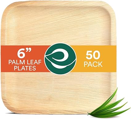 Photo 1 of ECO SOUL Compostable 6 Inch Palm Leaf Square Plates (50 Count) Like Bamboo Plates | Biodegradable | Eco-Friendly, Microwave & Oven Safe