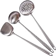 Photo 1 of 17inch Wok Spatula and Ladle, Skimmer Spoon - 304 Stainless Steel Wok Tools Set - 3 Pieces All Metal Extra Long Handle Cooking Tools, Chinese Wok Utensils and Wok Accessories
