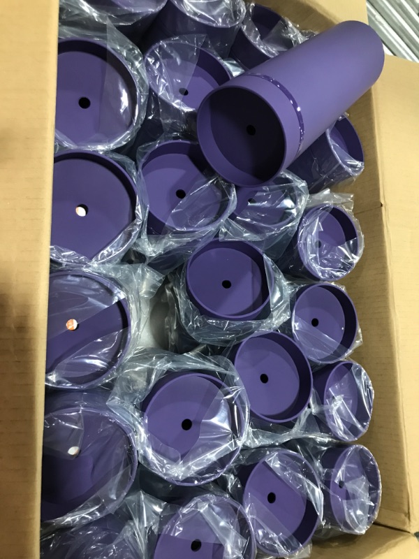 Photo 2 of MEWAY 20oz Plastic Skinny Tumblers Bulk 24 Pack?Double Wall Acrylic Tumbler with Lid and Straw?Matte Pastel Colored Reusable Plastic Cups, Birthdays,Customization DIY Gifts(Purple,Set of 24) 24 Purple