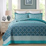 Photo 1 of Homcosan Quilt Set, 3-Piece Queen Size Quilt Set with 2 Pillow Shams- Boho Reversible Soft and Lightweight King Quilt Bedding Bedspread Coverlet Set for All Season Use (Mint)
