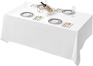 Photo 1 of Surmente 90 x 132-Inch Rectangular Polyester Tablecloth for Weddings, Banquets, or Restaurants (White) …… PACK 2
