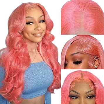 Photo 1 of Pink Lace Front Wig Human Hair 13x4 Hd Lace Pink Frontal Wig Pre Plucked with Baby Hair 150% Density Body Wave Lace Front Colored Pink Wig Human Hair for Women 