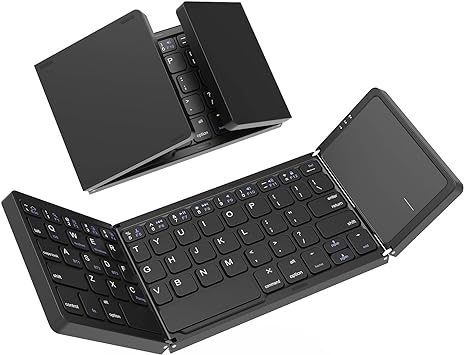 Photo 1 of HAMOPY Foldable Keyboard, Tri-Folding Wireless Portable Bluetooth Keyboard with Sensitive Touchpad Mouse (Sync Up to 3 Devices), Pocket-Sized Rechargeable Travel Keyboard for Windows Mac Android iOS