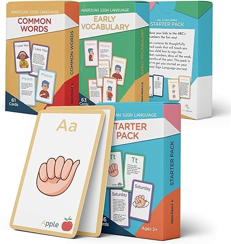 Photo 1 of American Sign Language Cards for Toddlers and Beginners - 180 ASL Flash Cards for Babies, Toddlers, Kids. ASL ABC Cards Include Starter, Vocab and Common Sight Words Cards
