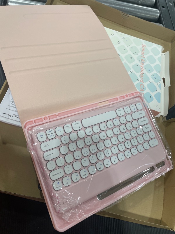 Photo 2 of KMXDD iPad Mini 6th Generation Keyboard Case Round Key iPad Mini 6 Removable Bluetooth Keyboard Cover Support Pencil Charging (Pink)